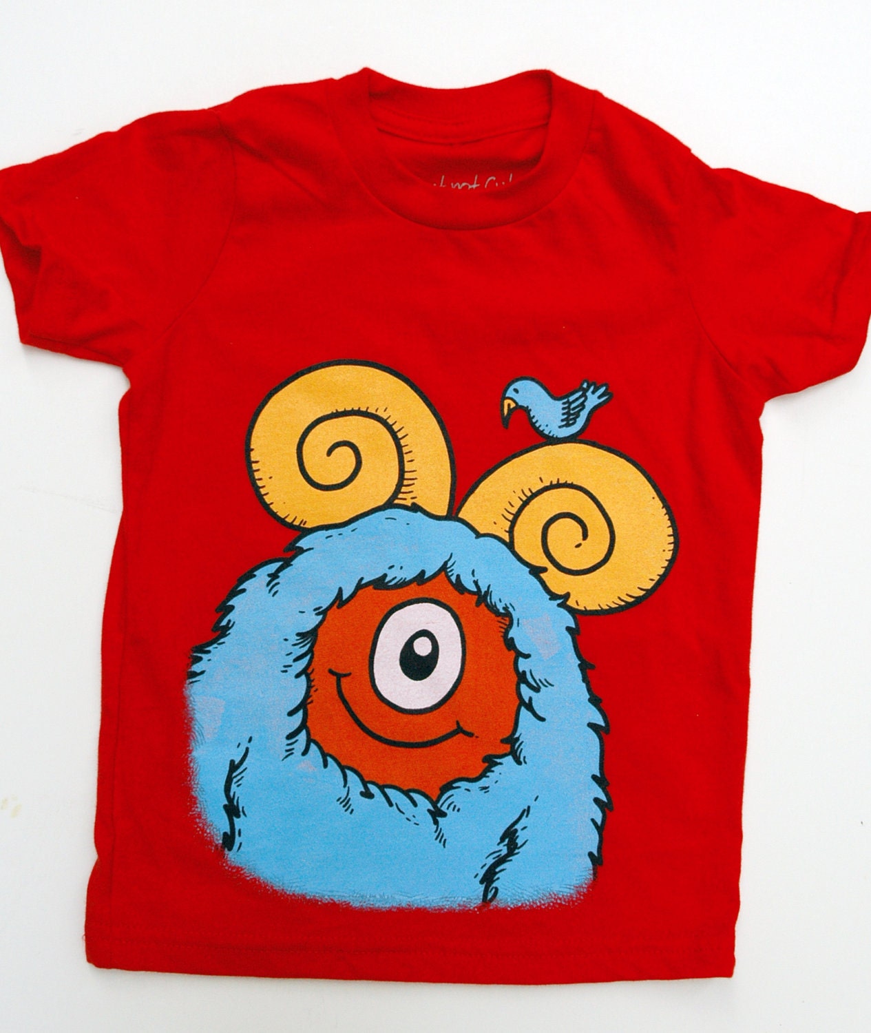 Kid's Monster T-Shirt - Red with Aqua Monster size 2T