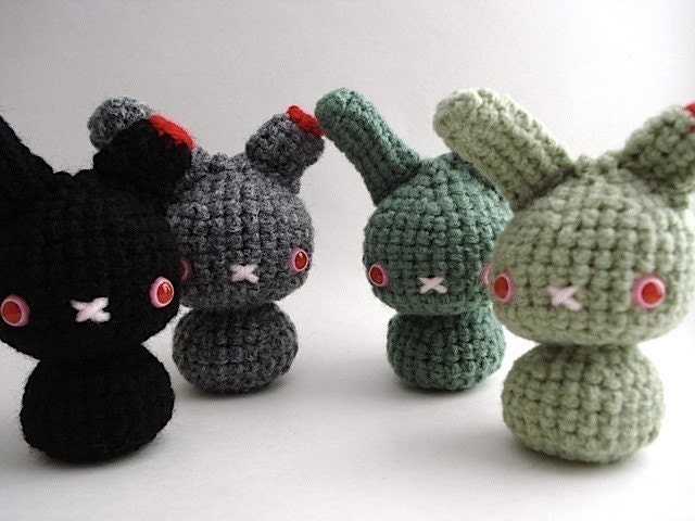 Black Zombie Moon Bun - Undead Amigurumi Bunny Rabbit