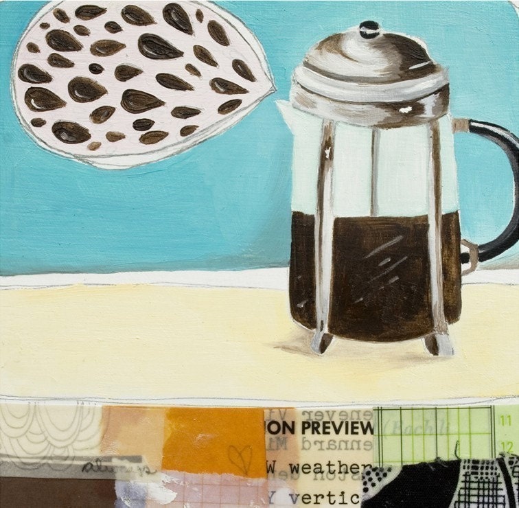 French Press Coffee art Print  5x7 - I Heart Coffee