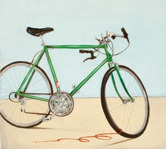 Bicycle Art Print of an Oil Painting 8x10 - Green Lightning