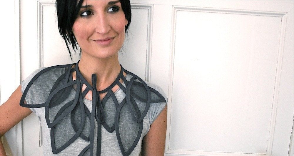 textile neckpiece in charcoal - couture fashion accessory