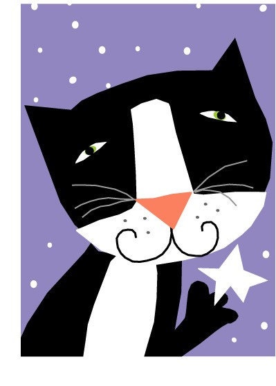 greeting cards sweet tuxedo cat holding a star