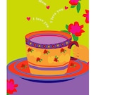 greeting card I love you teacup with bright flowers