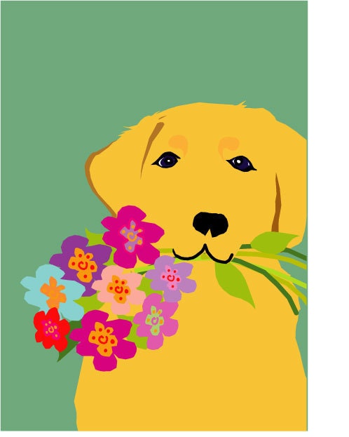 yellow lab greeting card with flowers