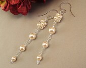 Long Linear Bridal Earrings - Ivory Pearl Columns with Silver Accents, Available with a choice of  ivory or white pearls