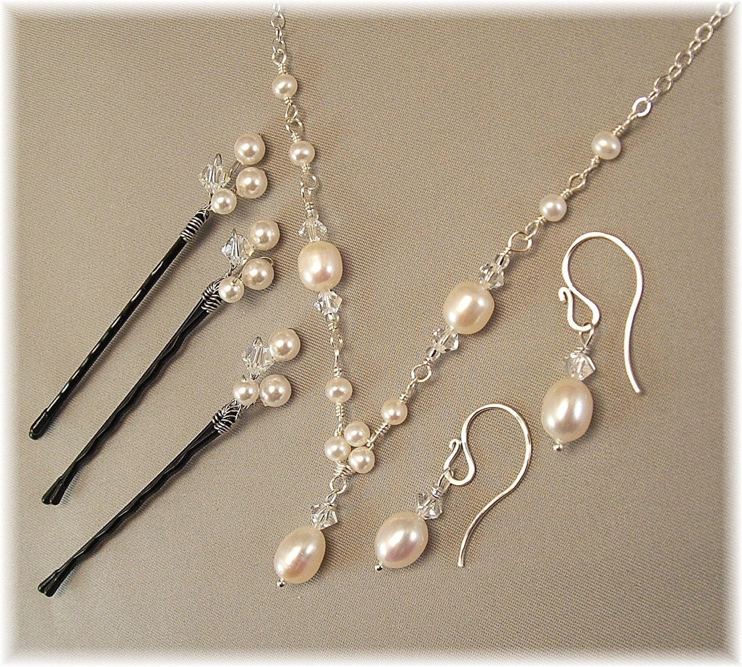 Spring Special, Necklace Earring and Bridal Bobby Pin Set, Wedding Hair Accessories, On Sale Jewelry