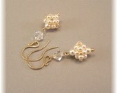 Regal Elegance Woven Drop Earrings, Ivory Wedding Gown Earrings, Pearl and Crystal Earrings, 14k gold filled earrings