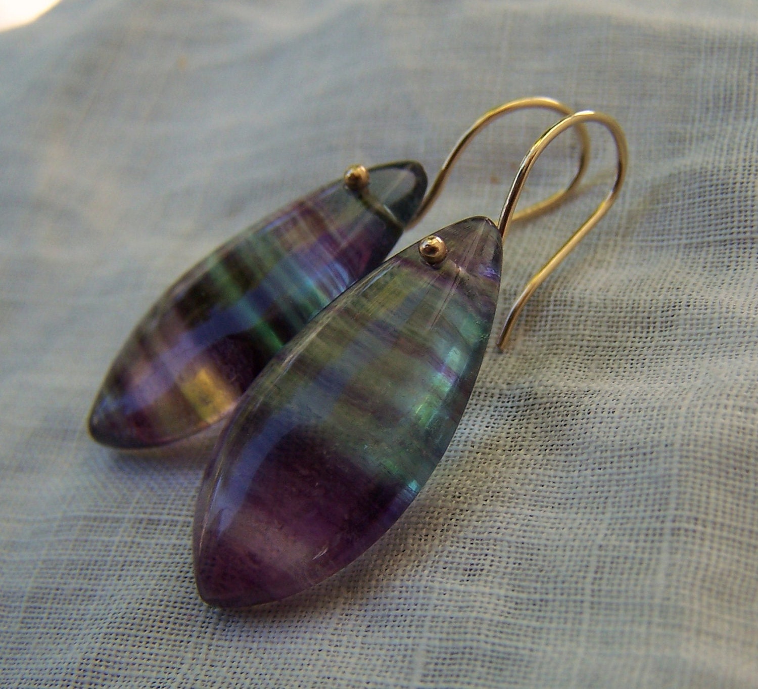 Rainbow Fluorite, 14k gold earrings