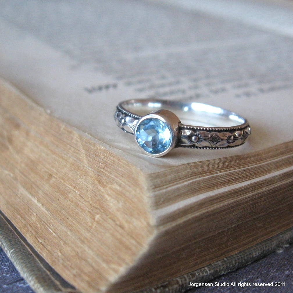 Blue Topaz Gemstone Handmade Promise Stacking Ring in Sterling Silver size 6.5