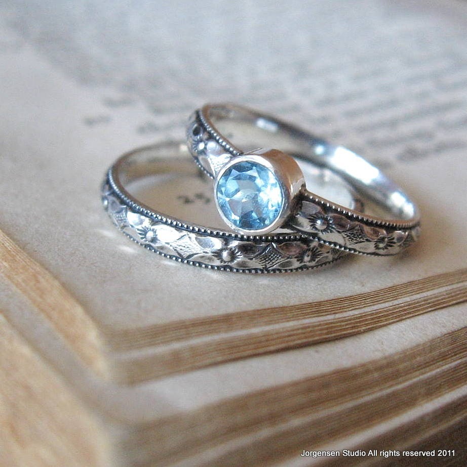 Promise Stacking Ring in Sterling Silver Blue Topaz Gemstone Commitment