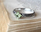 Square Princess Cut Peridot Engagement Promise Stacking Ring