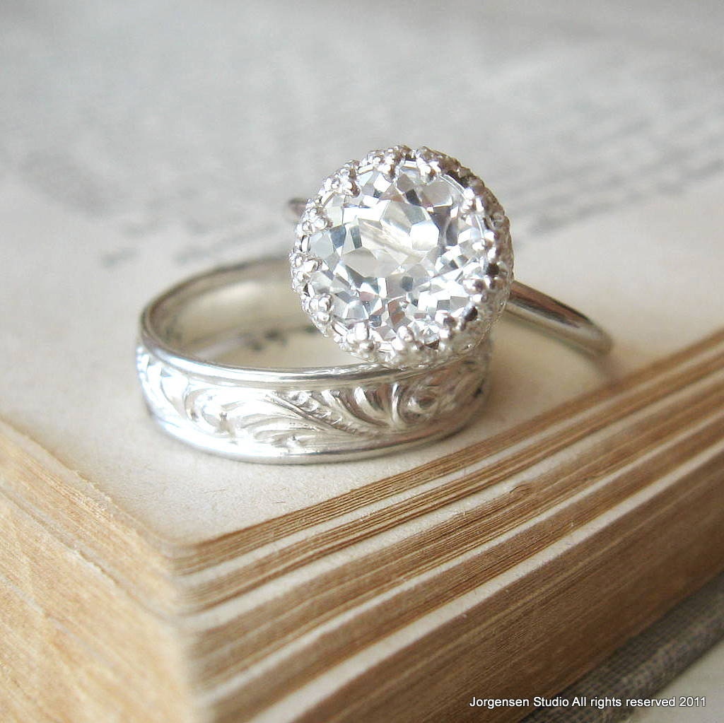 Engagement Ring Large White Topaz Let them Eat Cake Ring Sterling Silver