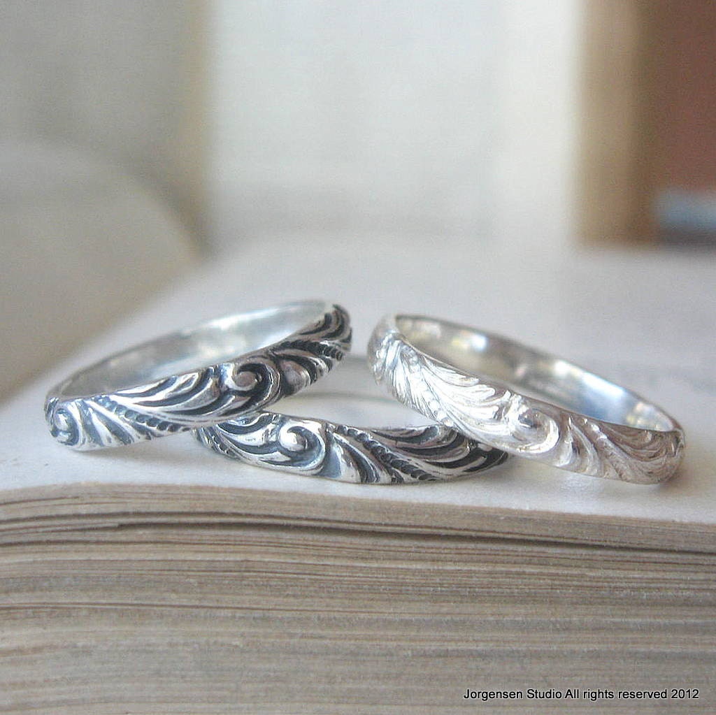 Sterling Silver Wedding Band or Stacking Ring in Thin Swirl Pattern