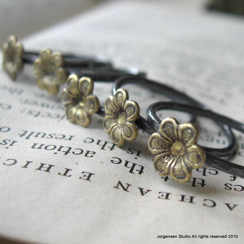 Flower Stack Set of Five Rings Sterling and Brass
