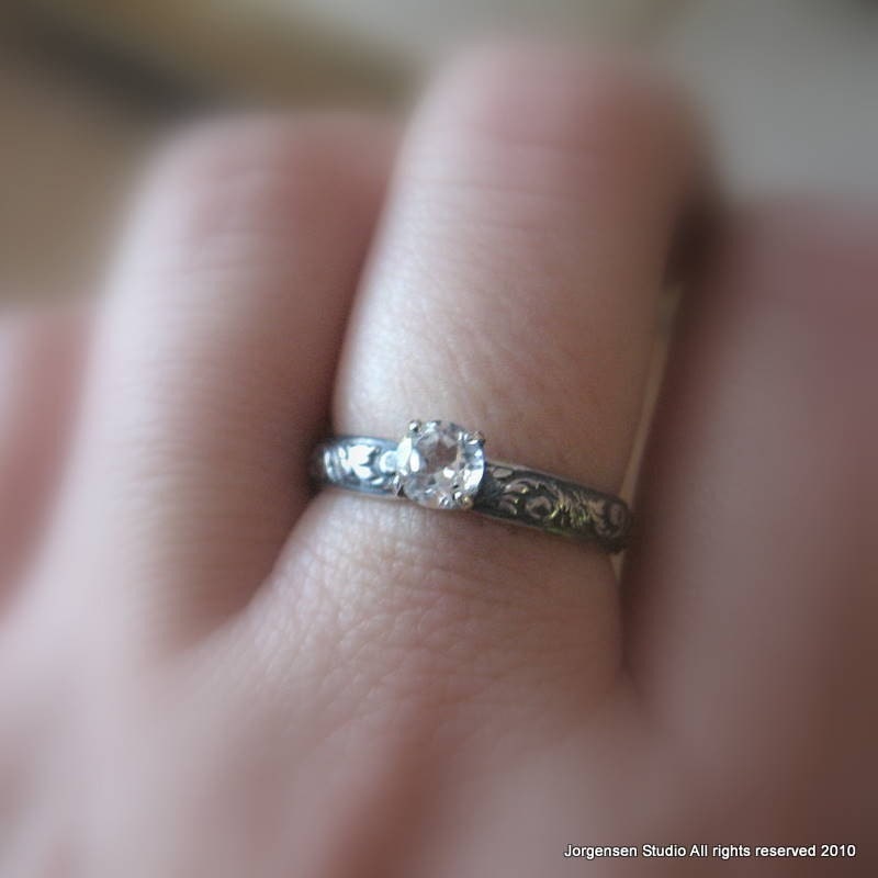 White Topaz Engagement Ring Gemstone Promise or Stack Ring