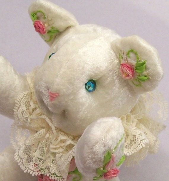 Silk Ribbon Embroidered Teddy Bear