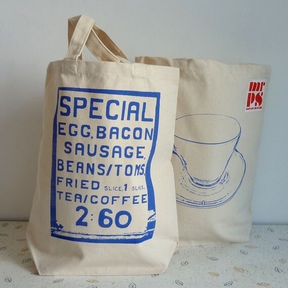 Saturday Morning screenprint shopper tote bag - blue