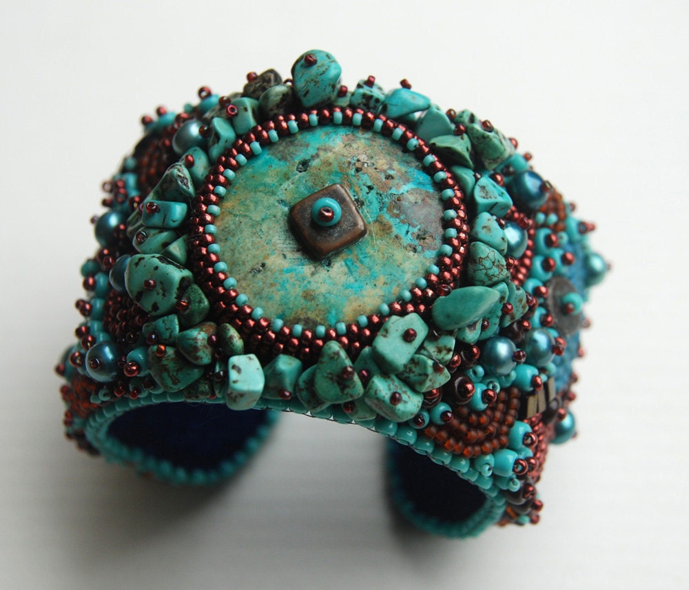 Turquoise Dream - Bead Embroidery Cuff