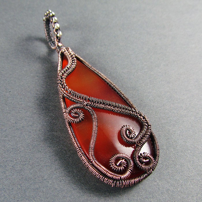 Firedance - Carnelian, Copper and Sterling Silver Pendant - CLEARANCE