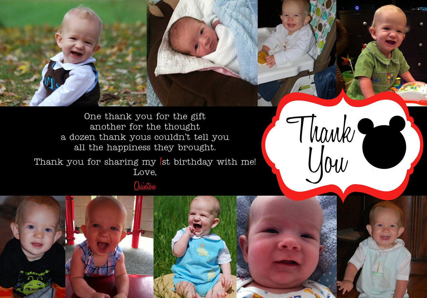 Mickey Mouse Printable Photo Thank You Card - 5x7, up to 10 photos