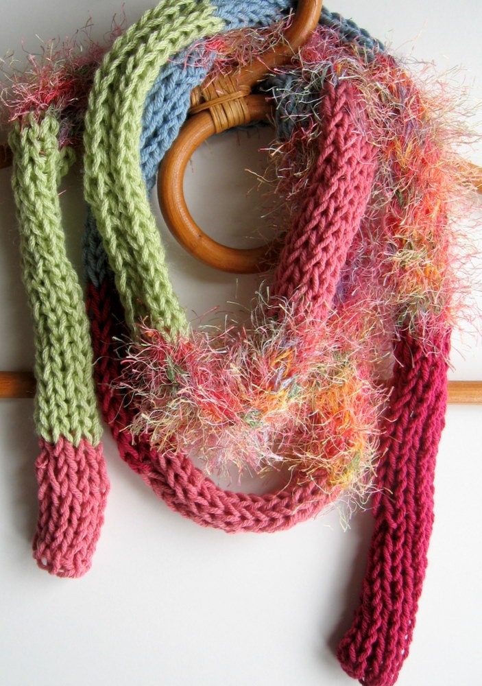 Skinny Scarf -  All Cotton Spring and Summer Scarf - Watercolors