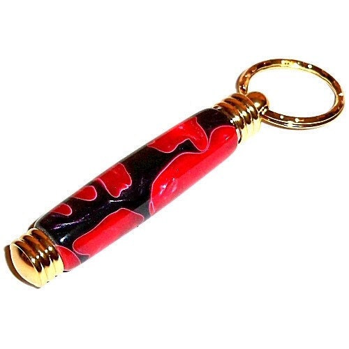Molten Lava Keychain Secret Compartment Acrylic Black and Red 42