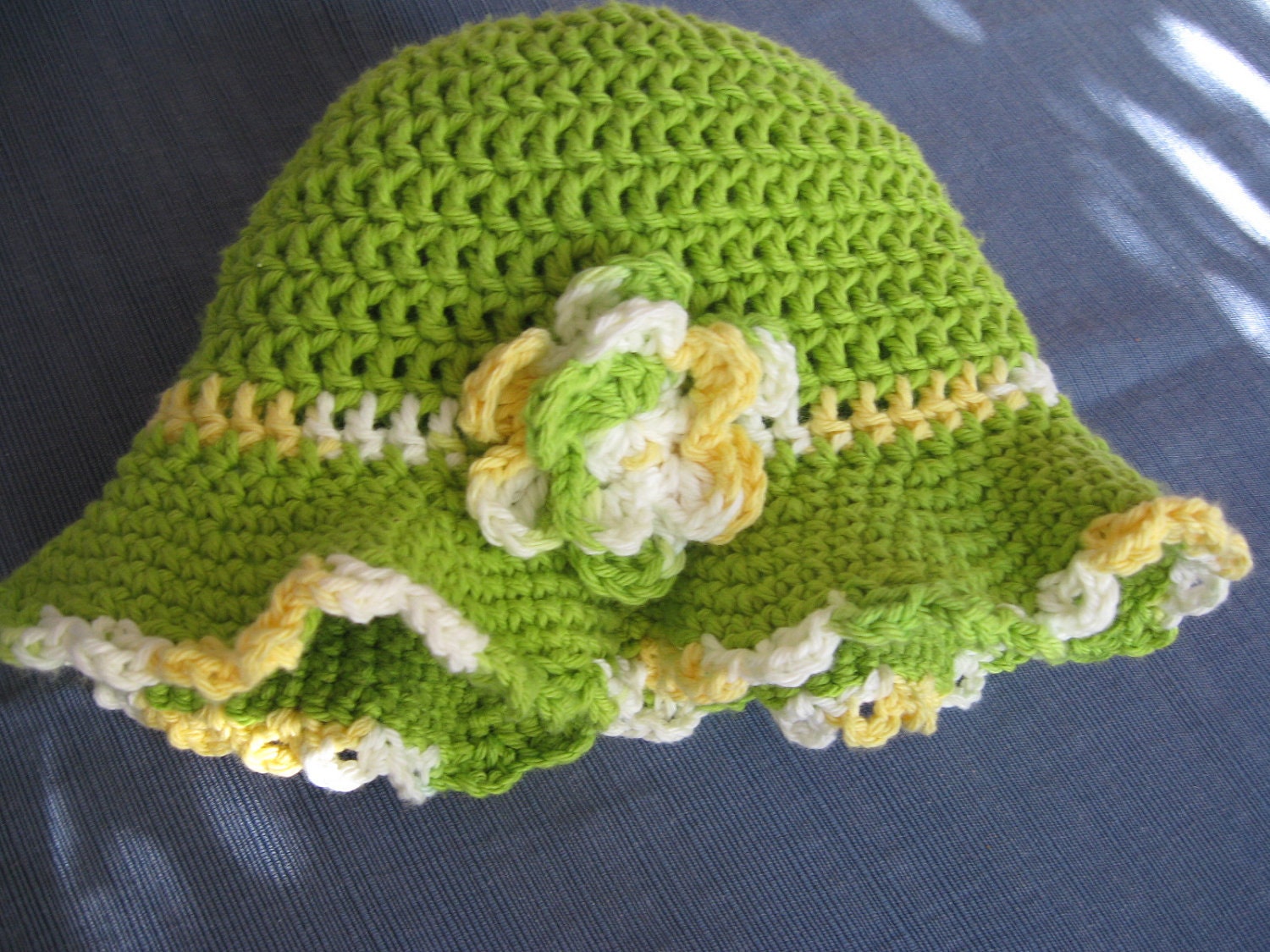 Infant Sun Hat Crocheted Cotton With Flower