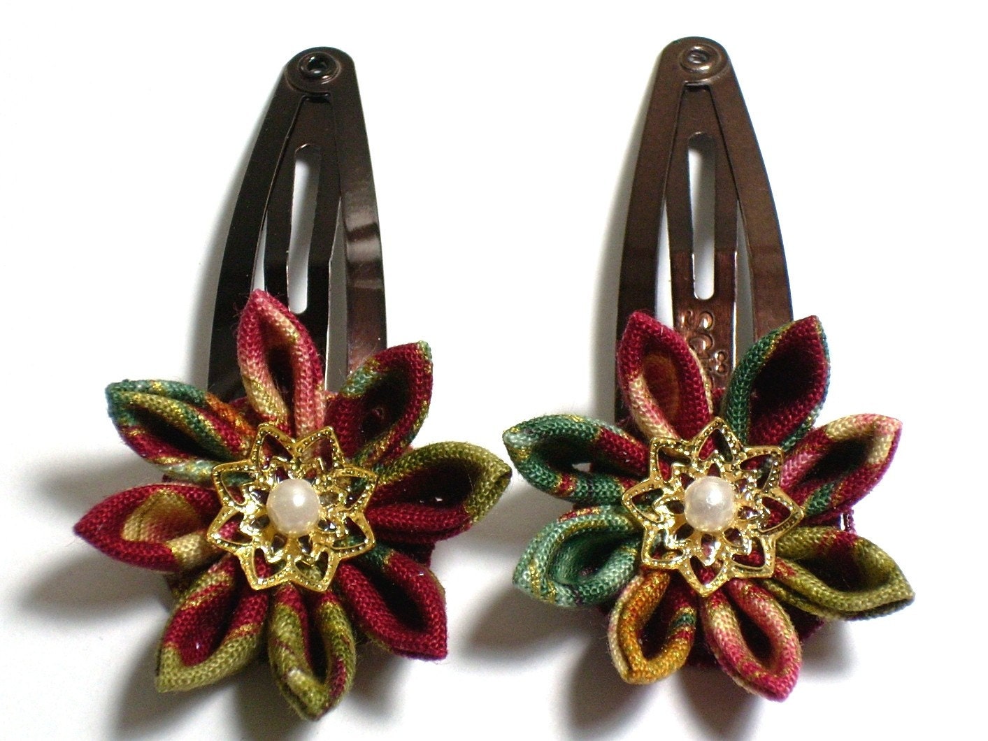 Kanzashi -- Vintage Color Hair Clips -- Set of Two