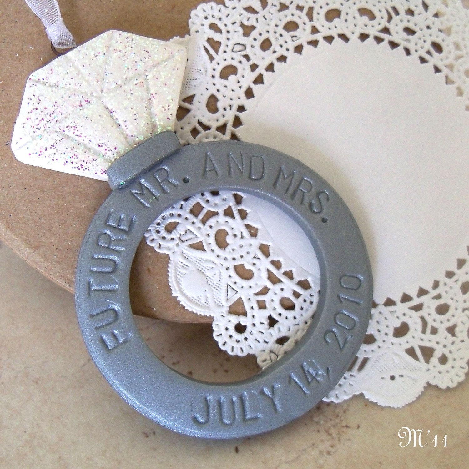Diamond Ring CUSTOM Engagement Wedding Polymer Clay Ornament