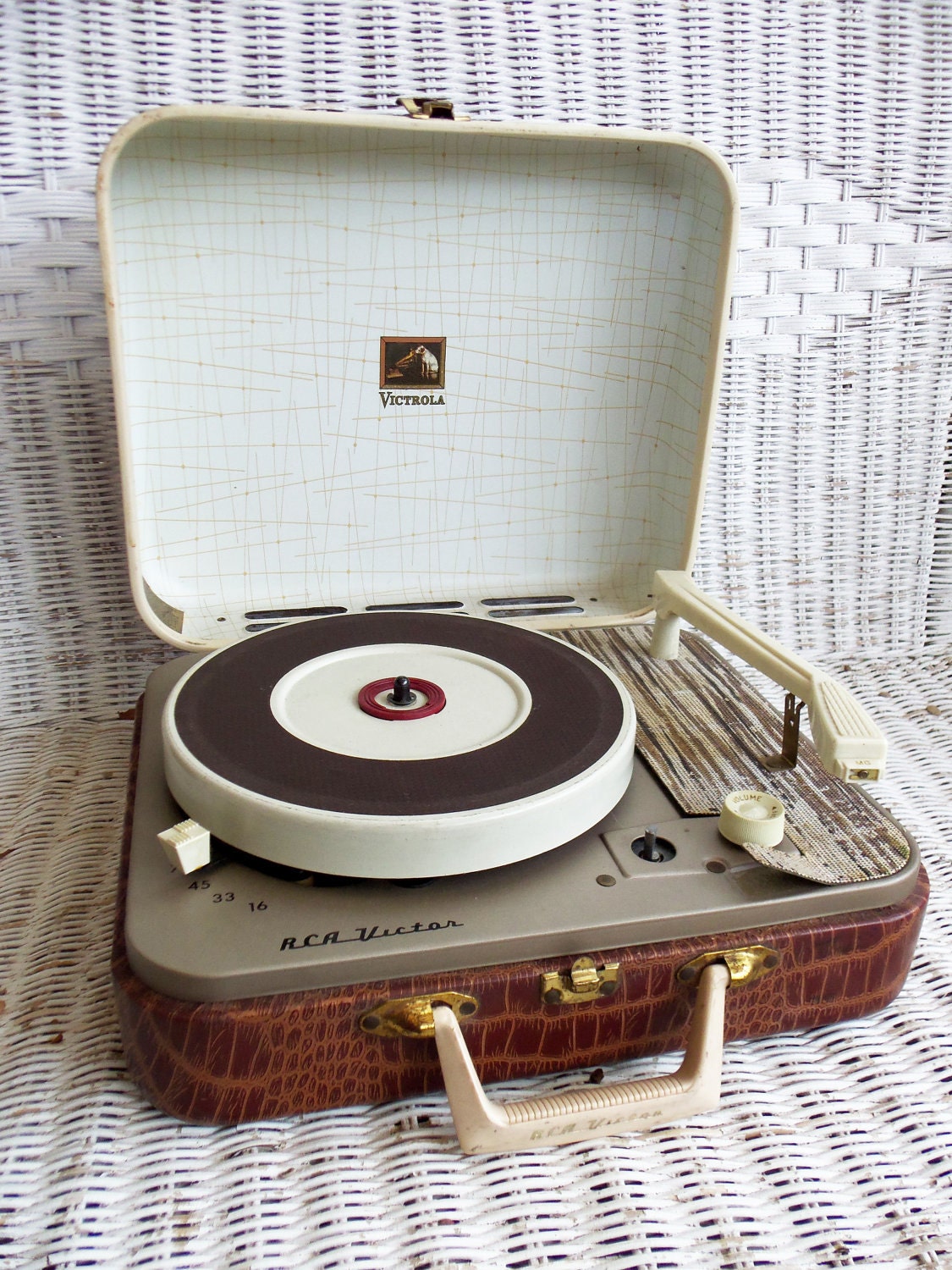 RCA Victor Portable Record Player in Faux Croco Case