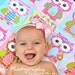 Pink Hoot Hoot Owl QUILT by PETUNIAS - baby blanket pink purple green brown vintage modern photo prop newborn shower gift