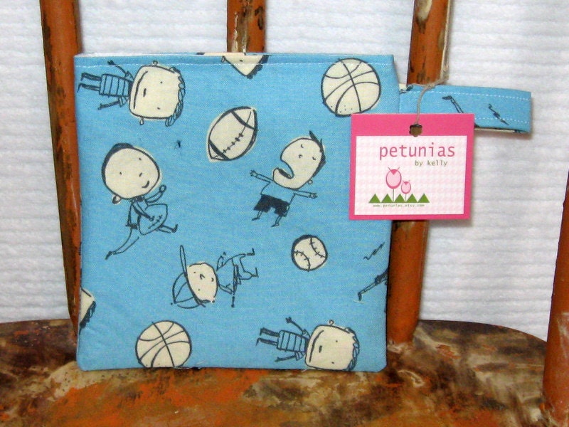 Reusable Little Snack Bag - pouch adults kids boys sports blue eco friendly by PETUNIAS