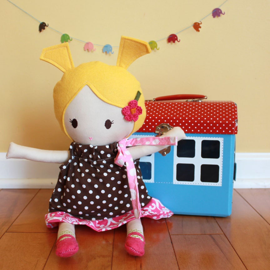 Cloth Rag Doll baby toy fabric soft dress diaper cute sweet stuffed modern baby shower gift newborn gift ready to ship