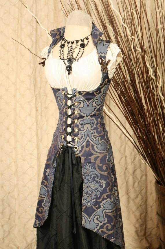 Waist 26 to 28 Blue Peacock Tailed Vixen Corset-Perfect for Halloween-Ready to Ship