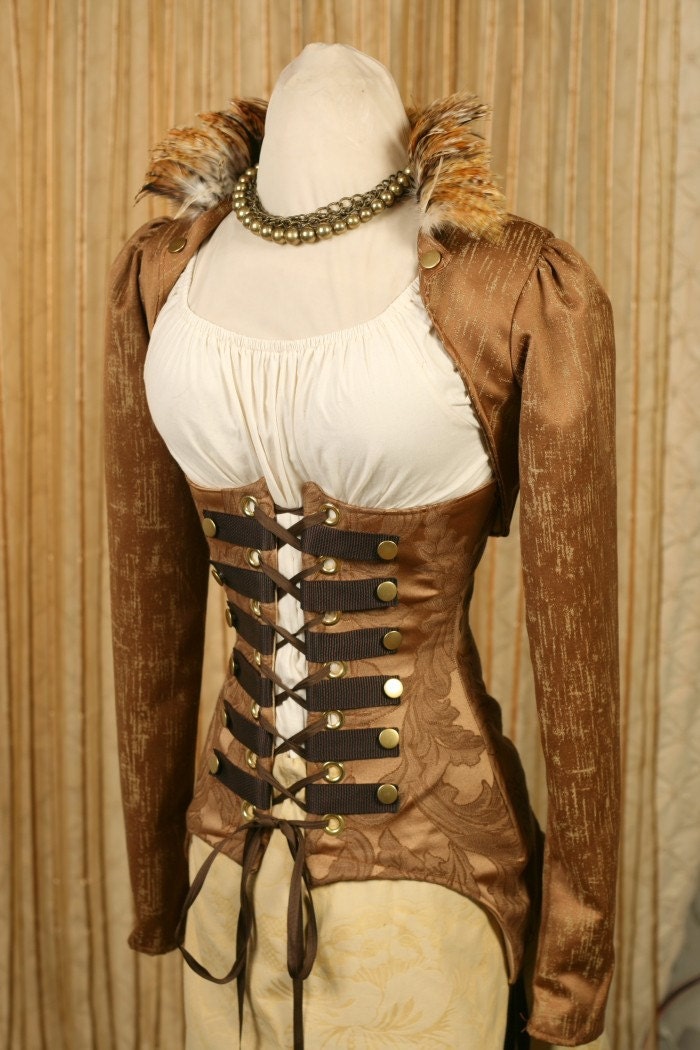 NEW Feather Collar Steampunk Cropped Jacket Sz Sm or Med
