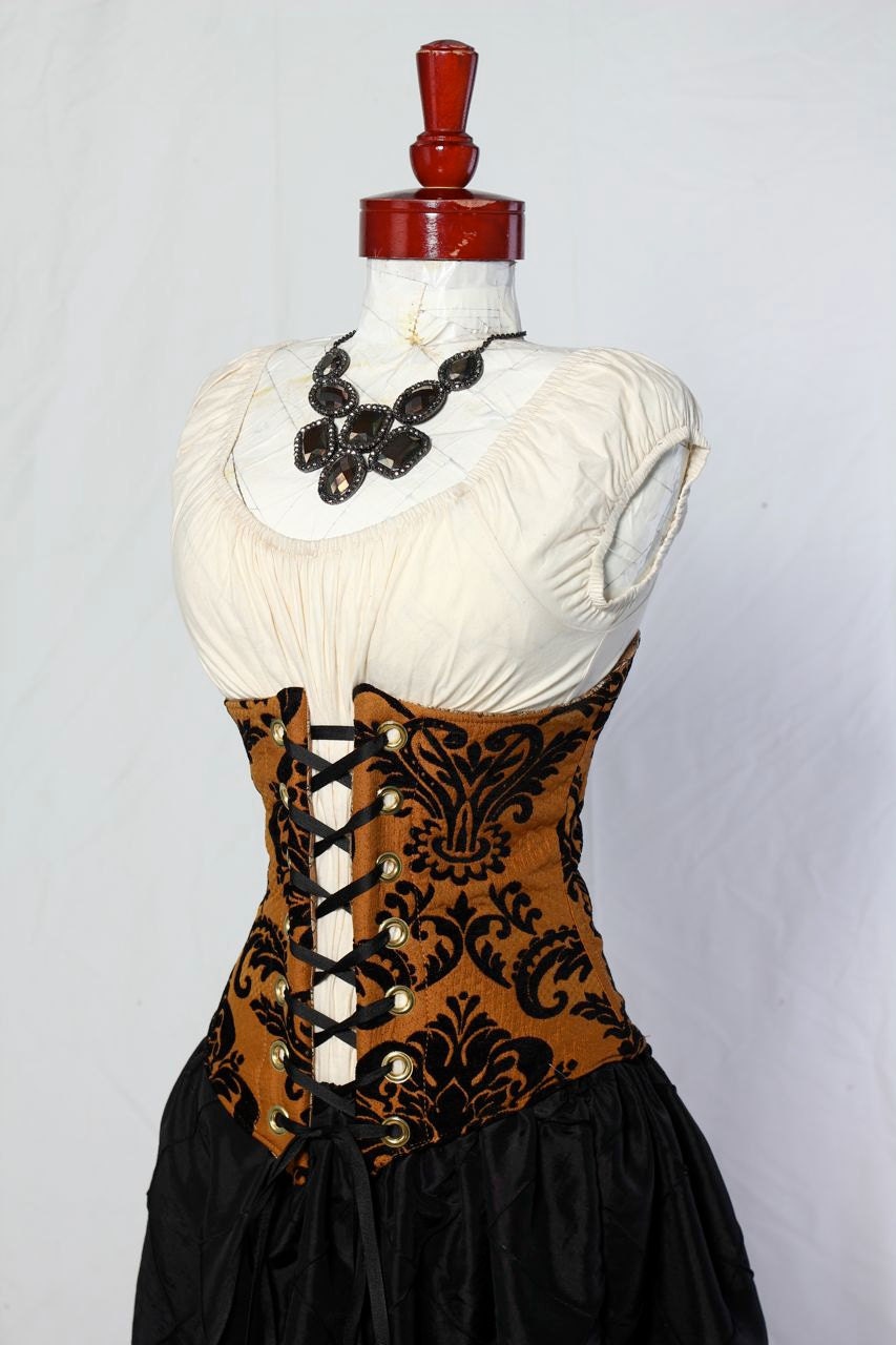 SALE-WAS 55-Waist 41-43 Gold with Black Swirl Wench Corset