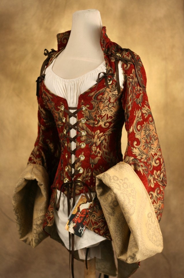Red and Gold Corseted Pirate Coat Waist CUSTOM