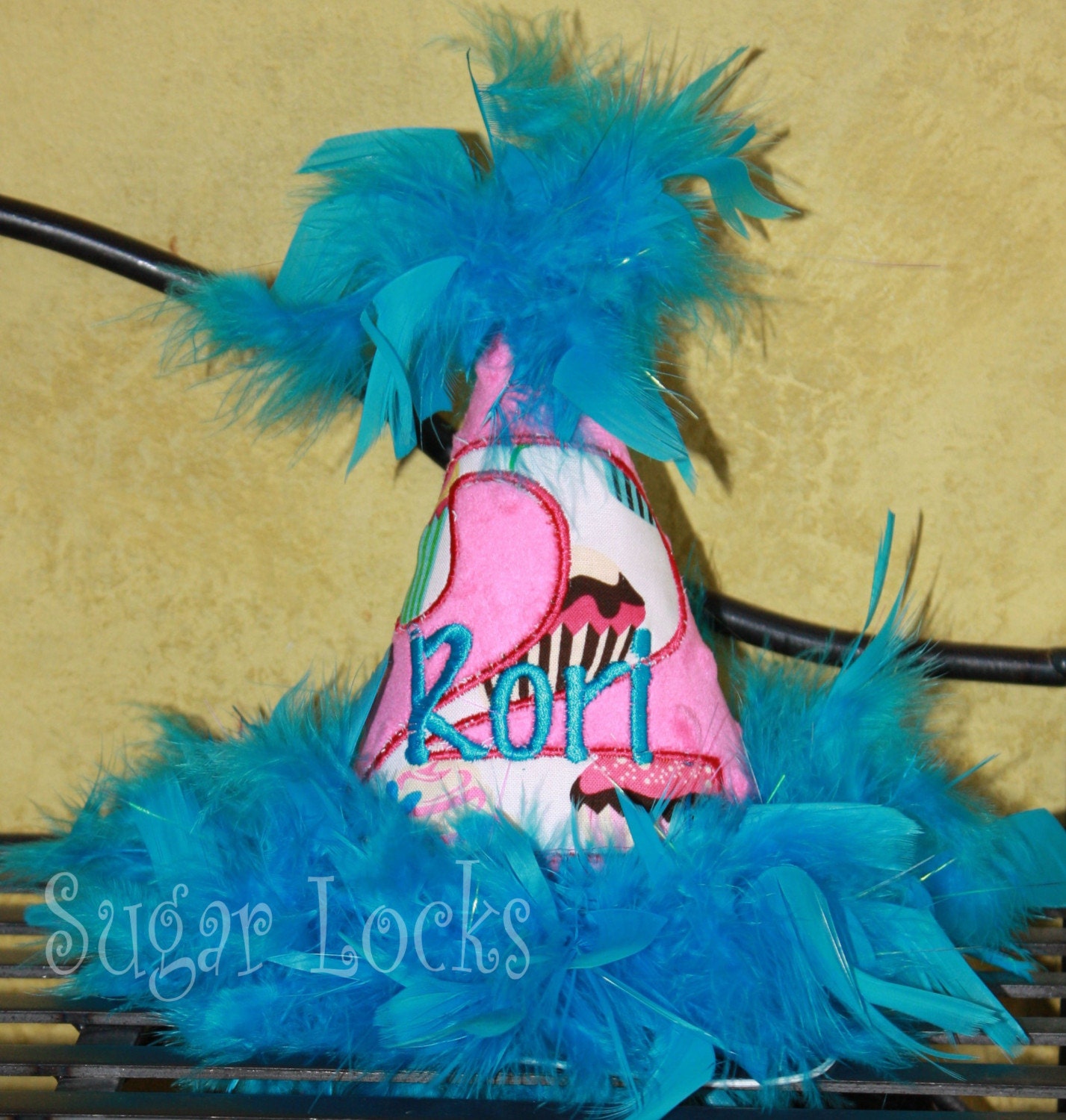 Cupcake Fabric Number Personalized Boa Birthday Hat