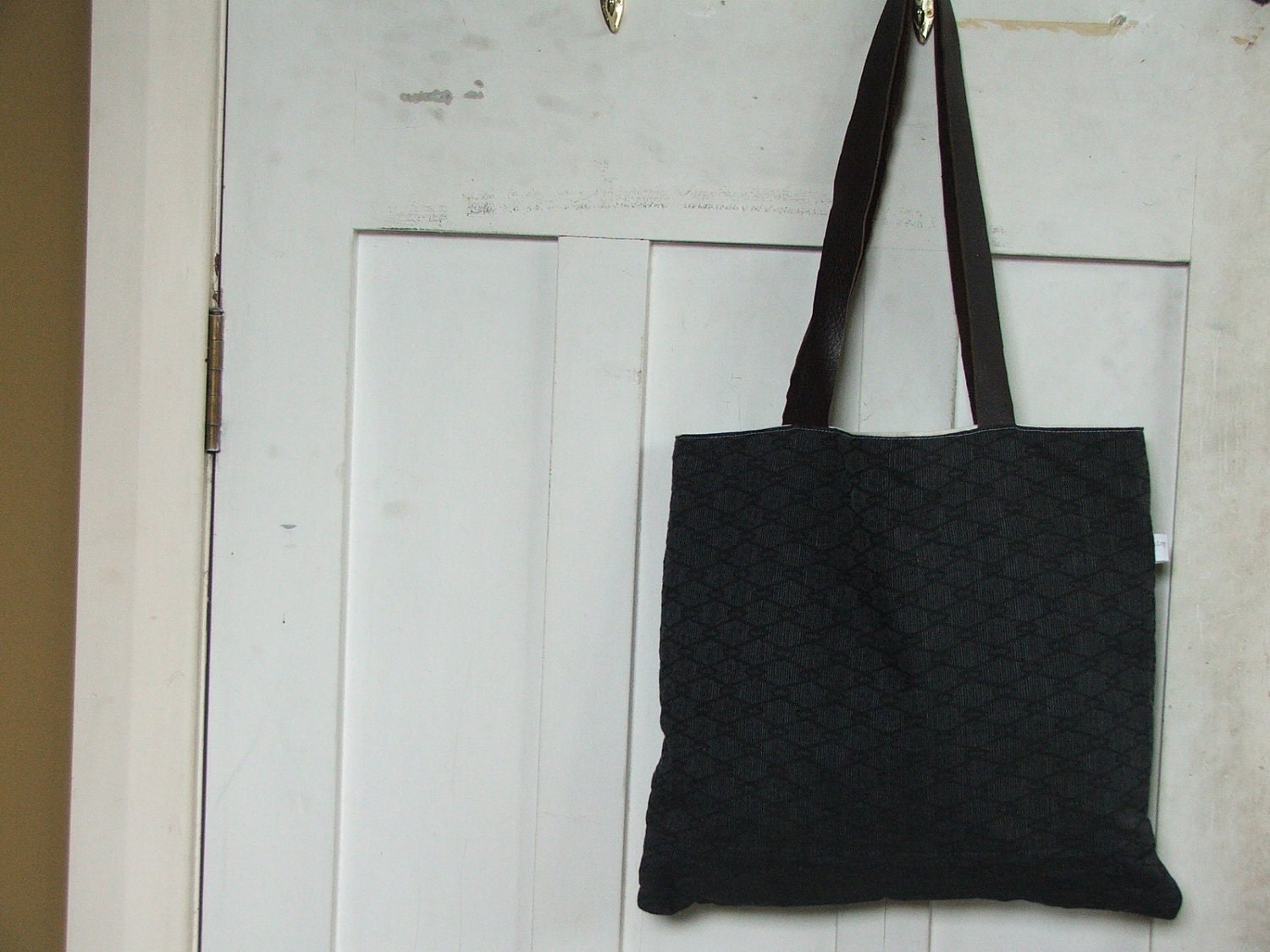 recycled kimono project bag - navy diamonds