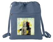 Vintage Toy Robot - Denim - Cinch Sack Style Backpack