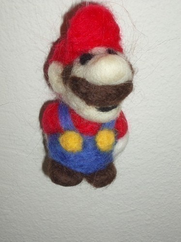 Needle felted Mario hanging ornament