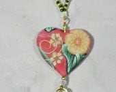 Heart Necklace 21 inches pink with yellow and white flowers