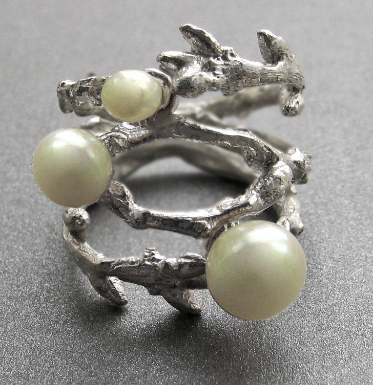 Branch Ring (double)-White Pearls