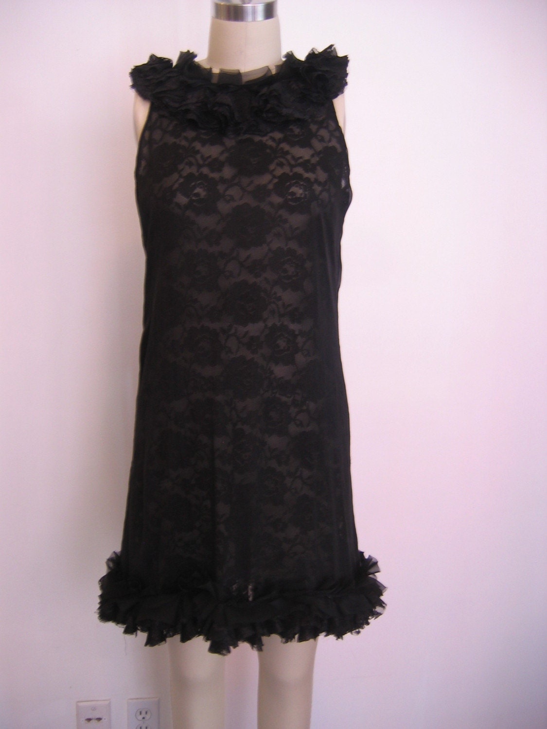 Coco Black Silk Chiffon and Lace Backless Dress with satin bow MADE TO ORDER