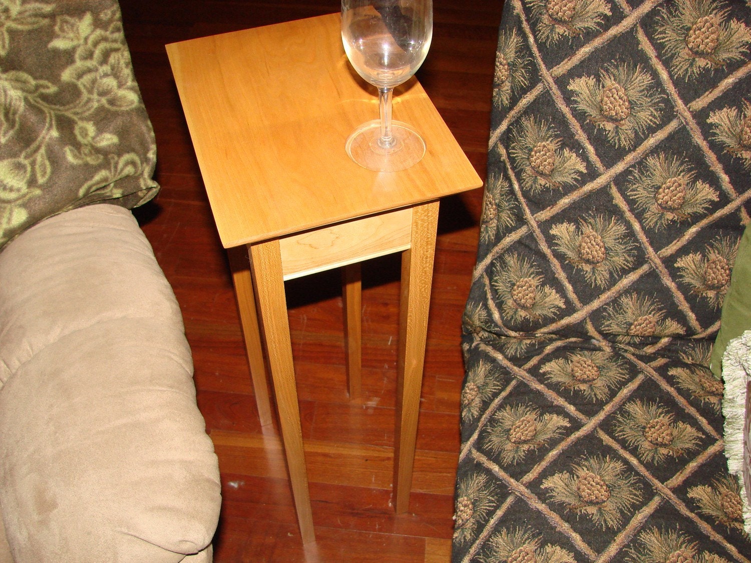 A Sweet Cherry Handmade Table for your Wine Glass and a Special Book. night stand handmade