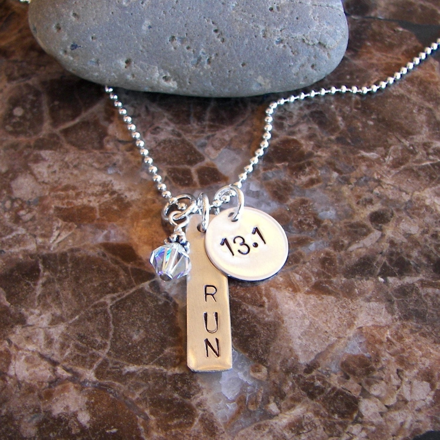 Marathon 26.2 or Half 13.1 Runner Handstamped Sterling Silver Necklace