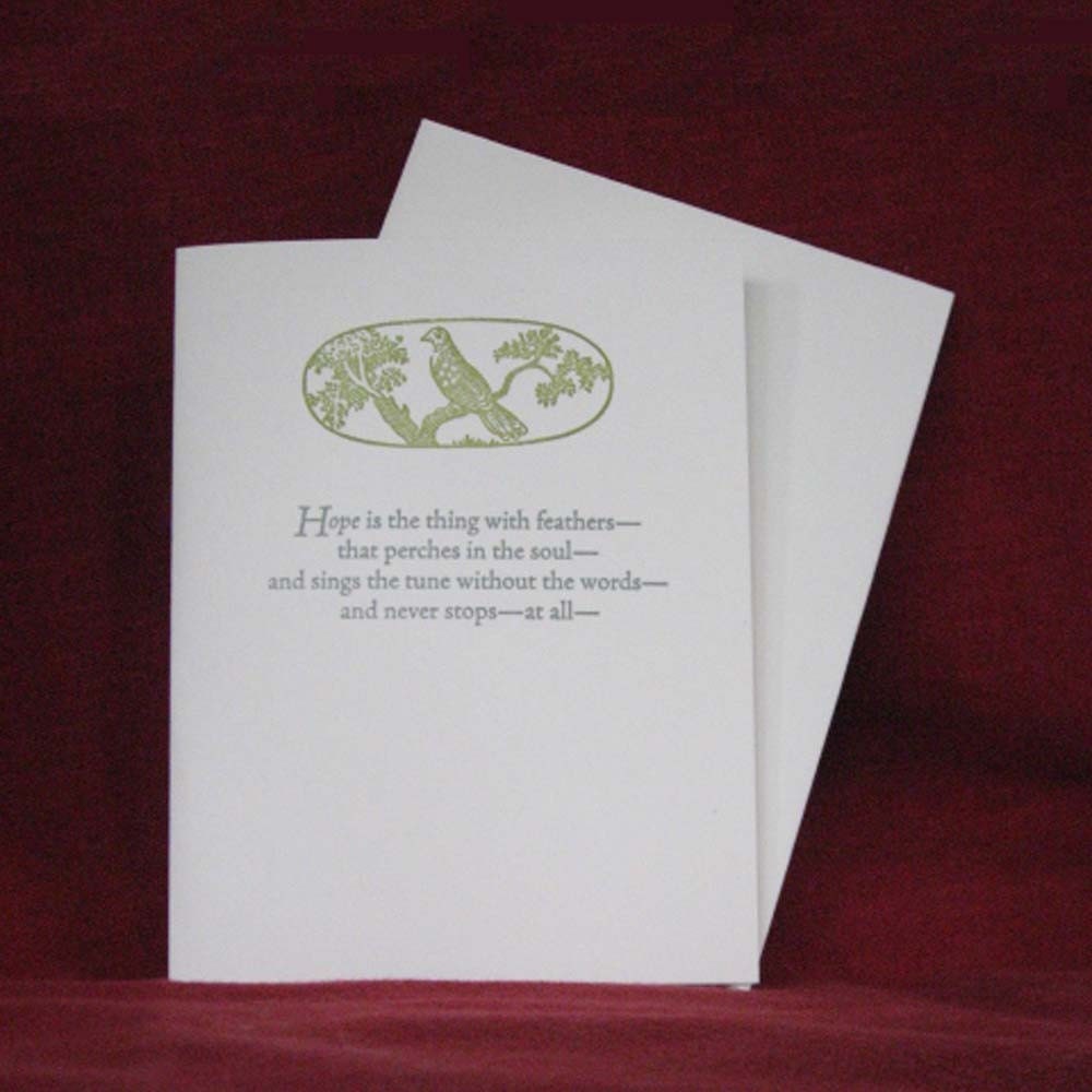 Hope is the thing with feathers - Emily Dickinson quote - Letterpress Card