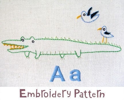 A Alligator and Albatross INSTANT DOWNLOAD PDF embroidery pattern