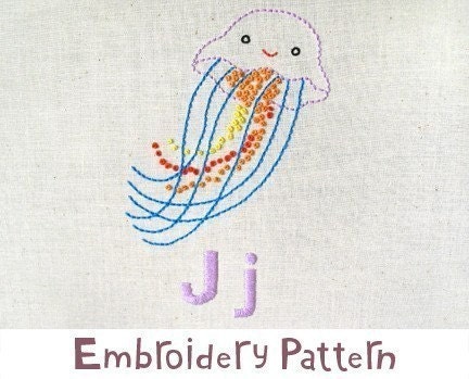 J Jellyfish INSTANT DOWNLOAD PDF embroidery pattern