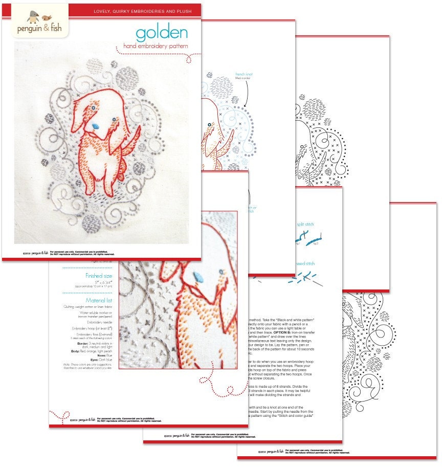 Golden puppy INSTANT DOWNLOAD PDF embroidery pattern